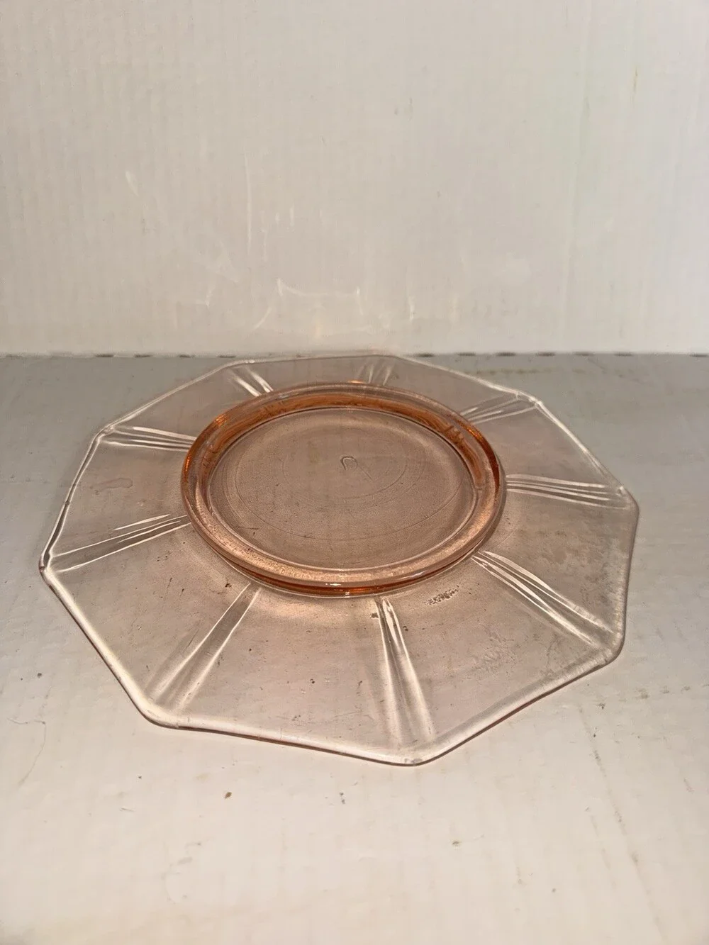 Vintage Pink Depression Glass Octagon 8” Luncheon Salad Plate Art Deco